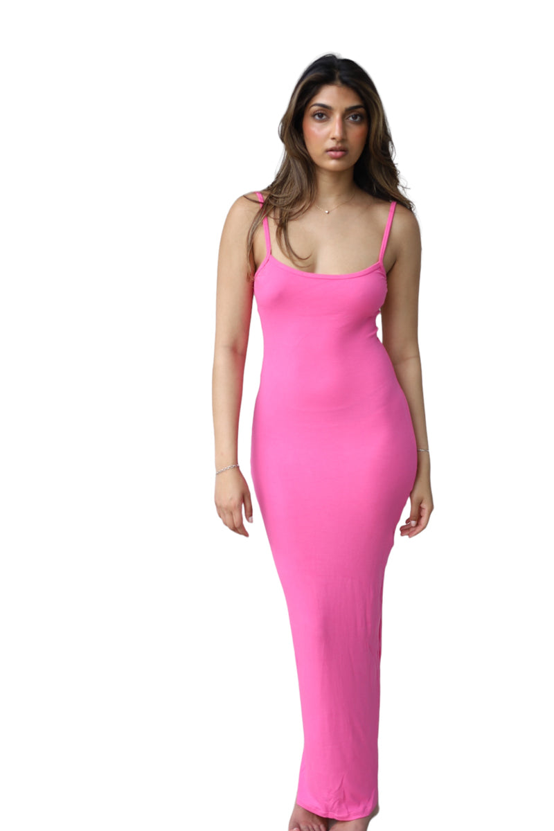 HOT PINK RIBBED MAXI DRESS