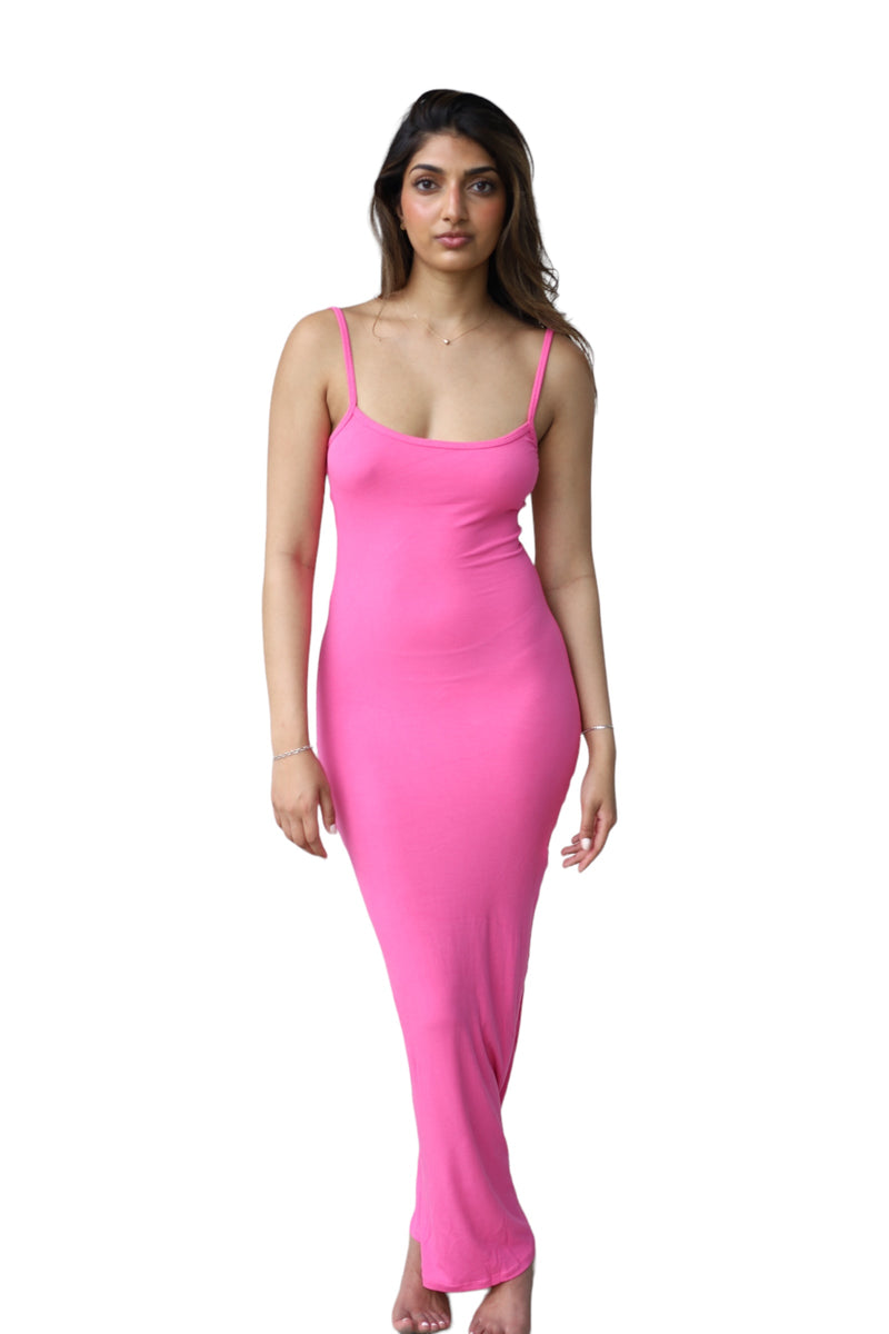 HOT PINK RIBBED MAXI DRESS